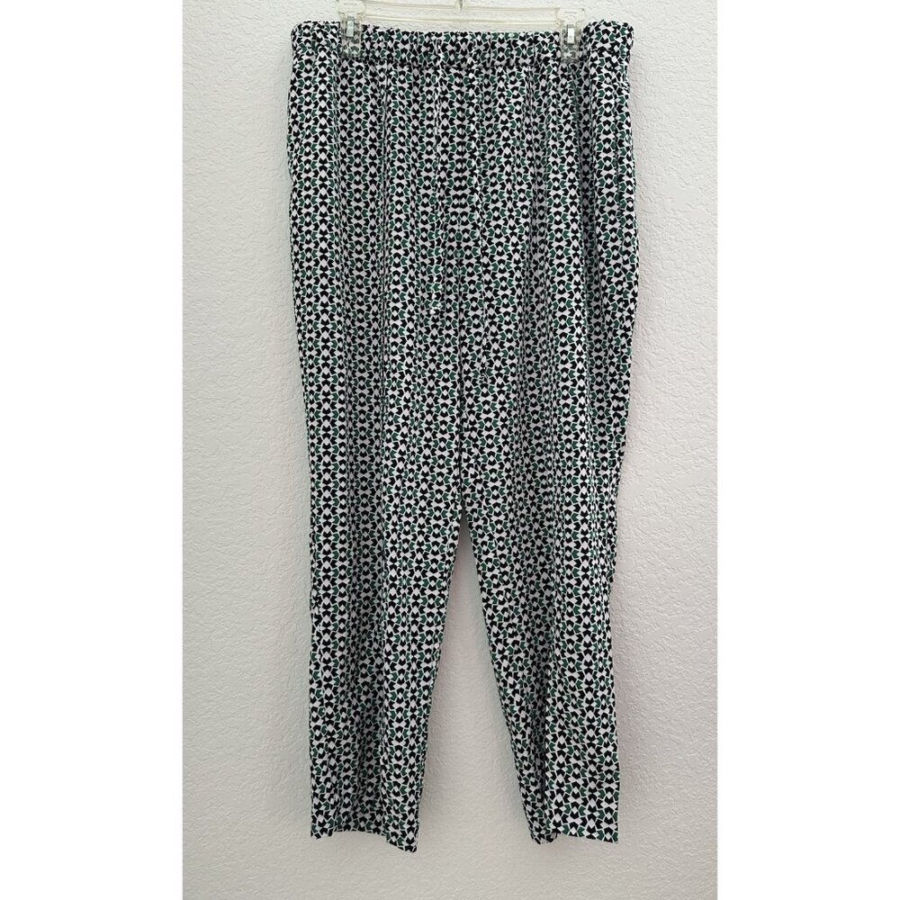 Worthington Green Black Geometric Jogger‎ Pants L Mid-Rise Elastic Waist Grandma